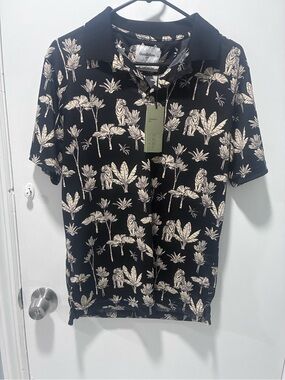 Goodfellow & Co Black Polo with Cream Botanical & Tiger Print